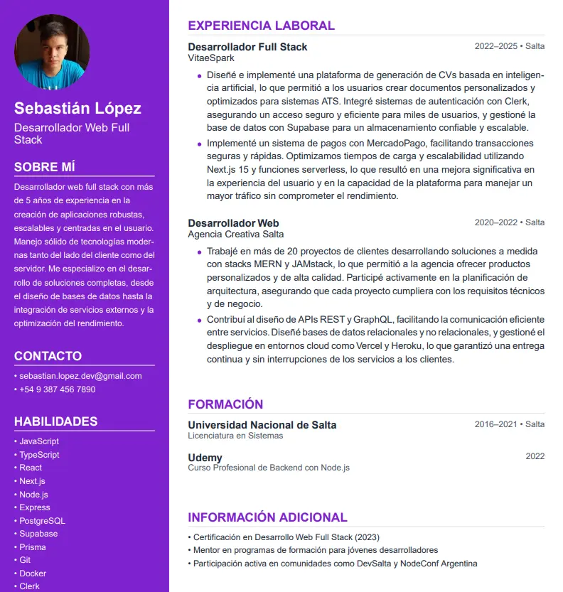 CV generado por VitaeSpark